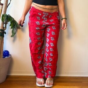Romeo Romeo Red Blue Hibiscus Flowy Wide Leg Pants Y2K Boho Rayon L USA